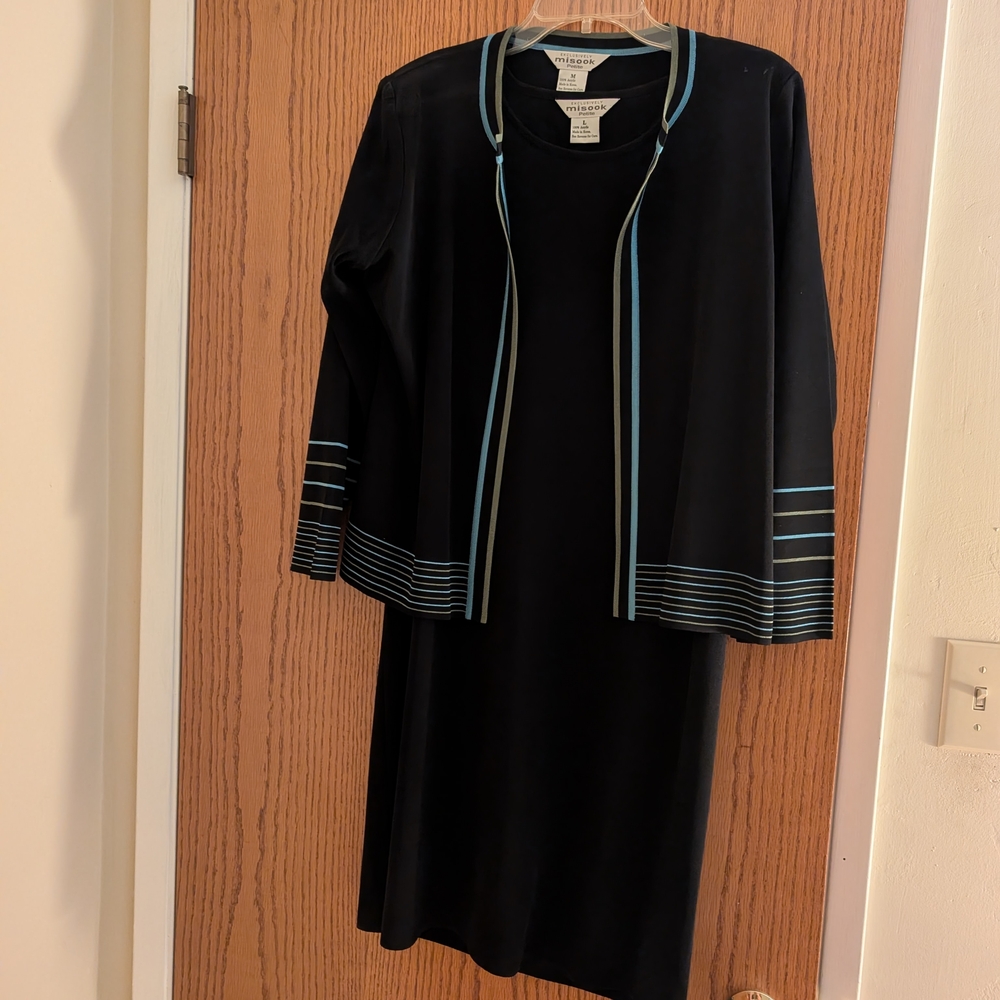 Black Dress with Blue Striped Cardigan